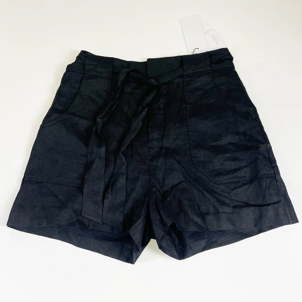 Equipment Femme Linen Shorts Womens Size 2 Black Waist Tie NWT NEW